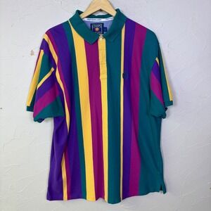 Vintage Chaps Ralph Lauren Polo Shirt Mens Large Multi Color Striped 90s Preppy